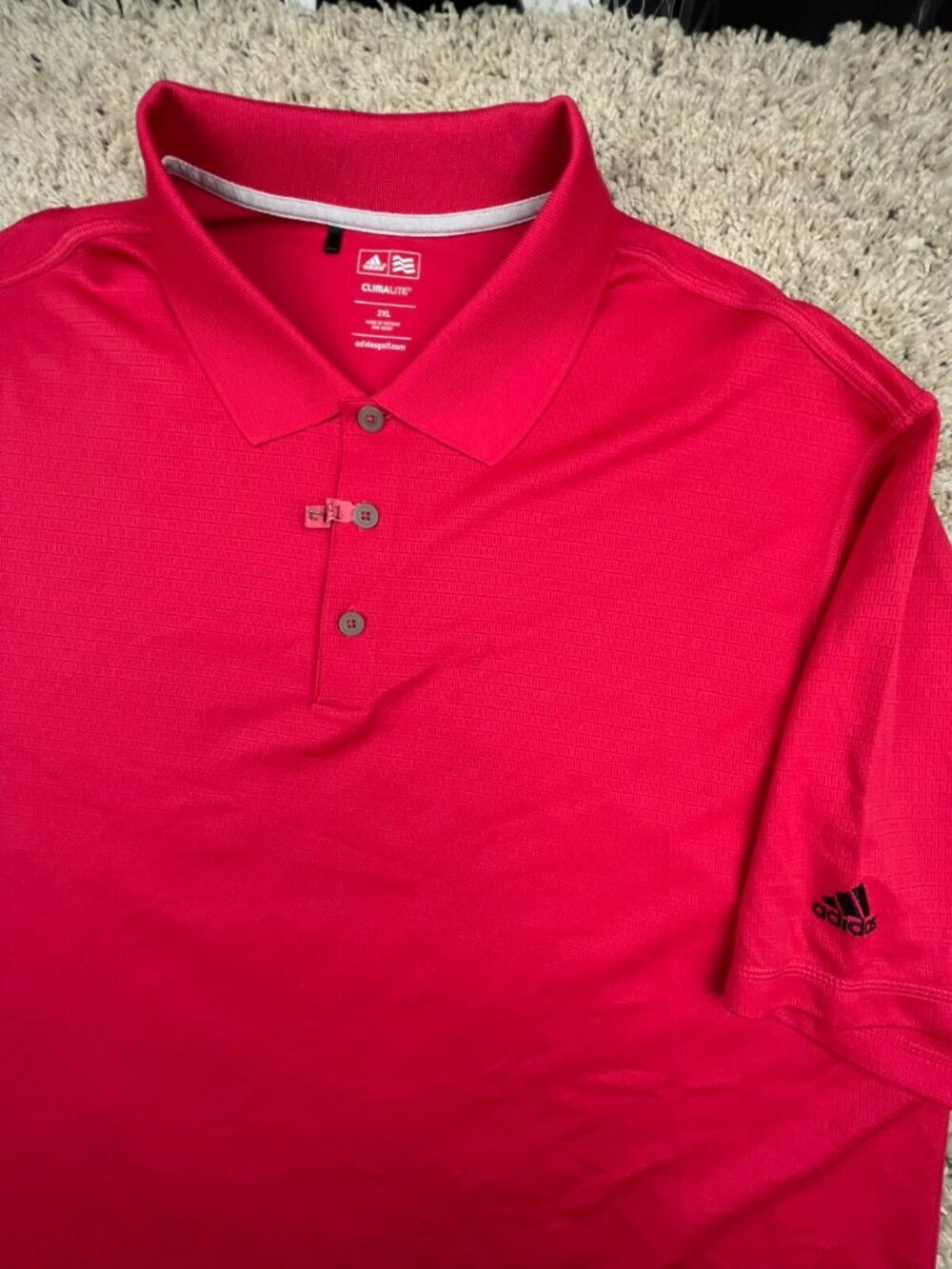 Adidas Shirt Men's 2XL Polo Red Golf Short Sleeve Men Casual Geometric Polyester